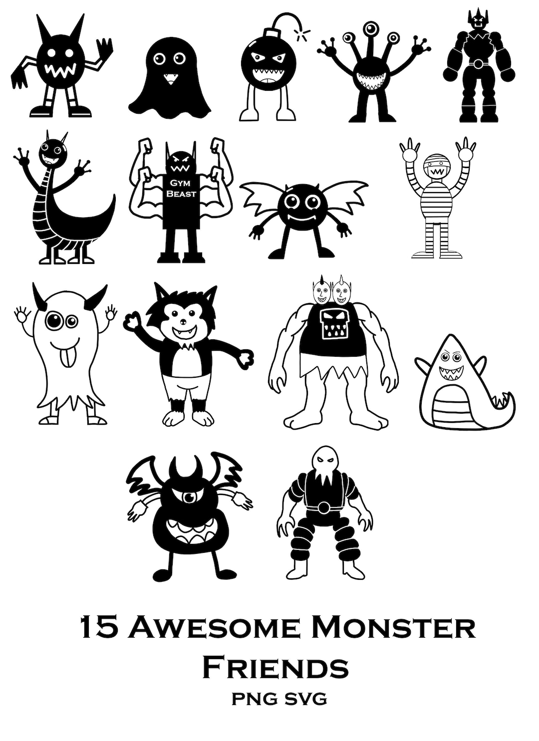 15 Monster SVG Bundle, Monster PNG Bundle, Monster Clipart, Monster