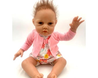 Reborn Baby Doll Pink Cardigan Floral Outfit Detailed Features 21" Life-like