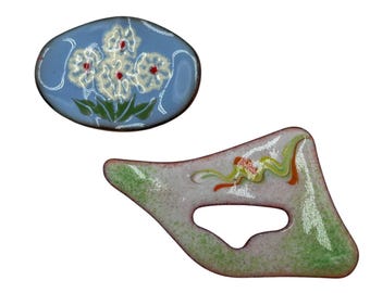 Vintage Handcrafted Enameled Copper Broochs Floral Abstract Designs Inga Israel