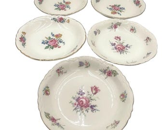 Homer Laughlin  Style Cavalier Eggshell Soup Bowls Floral Pattern Gold Trim READ