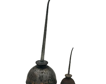 Vintage Metal Oil Cans Long Spouts Set Of 2 Industrial Decor Functional Use READ