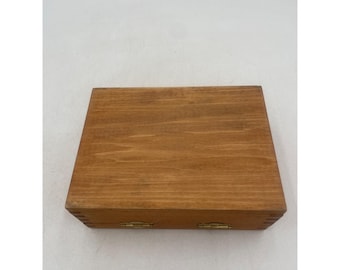 Wooden Hinged Storage Box Tonge Groove Brass Accents Small Rectangular Organizer 7"x5"x2"