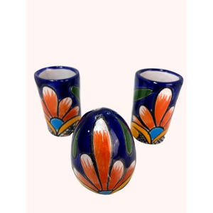 Talavera Tequila Bar Ware 2 Shot Glasses Jiggers Salt Shaker Handpainted Mexican