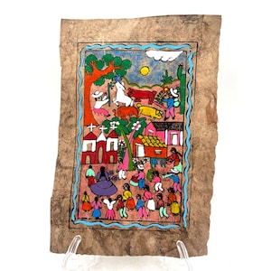 Mexican Folk Art Hand-Painted Bark Paper Amate