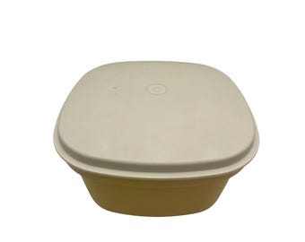 Tupperware gele vierkante container crème deksel vintage opberg- of serveerschaal