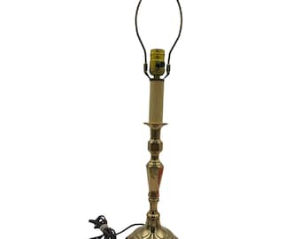 Polished Brass Candle Stick Table Lamp Brown Corded Plug 22" Tall