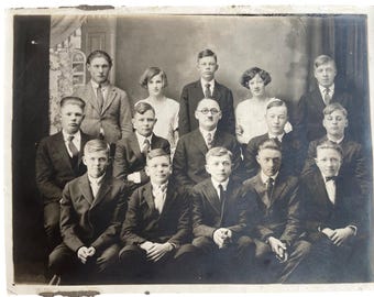 Fotografia vintage in bianco e nero di una classe scolastica, 8,5" x 6,5"