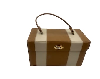 Vintage Brown & Cream Travel Storage Case Metal Clasp And Sturdy Interior