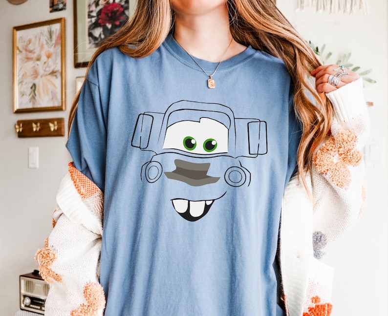 Tow Mater Face-tröja, Mater Cars-tröja, Bilar-film-tröja, Disney Cars-tröja, Bilar-karaktärer-tröja, Halloween-kostymtröja bild 2