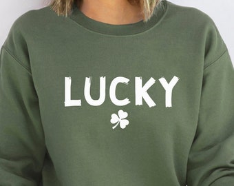 Lucky Sweatshirt, St Patricks Day Sweatshirt, Shamrock Shirt, Long Sleeve St Patrick Sweater, Womens St Pattys Day, Plus Size
