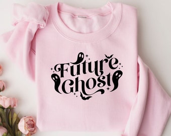 Future Ghost Black Crewneck Sweatshirt, Trendy College Halloween Party Graphic Sweatshirt, Ugly Holiday Sweater, Ghost, Spooky, Funny Tee