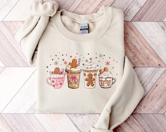 Gingerbread Christmas Coffee Sweatshirt, Holiday Sweater, Coffee Lover Gift, Gingerbread Sweatshirt, Xmas Tee, Christmas Coffee Sweater