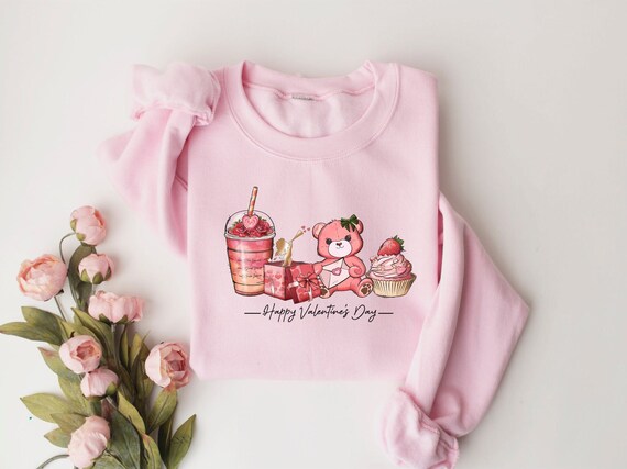 Happy Valentine's Day Sweatshirt, Valentine Shirt, Coffee Sweatshirt, Cute Sweatshirt,  Funny Sweater, Retro Sweatshirt, Gift For Valentine