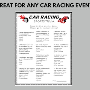 Car Racing Trivia, Motorsports Activity, Race Car Birthday, Boys, Teens ...