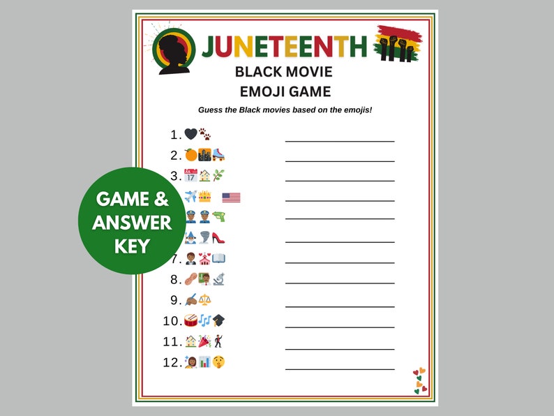 Black Movie Emoji Game, Printable Games, Trivia