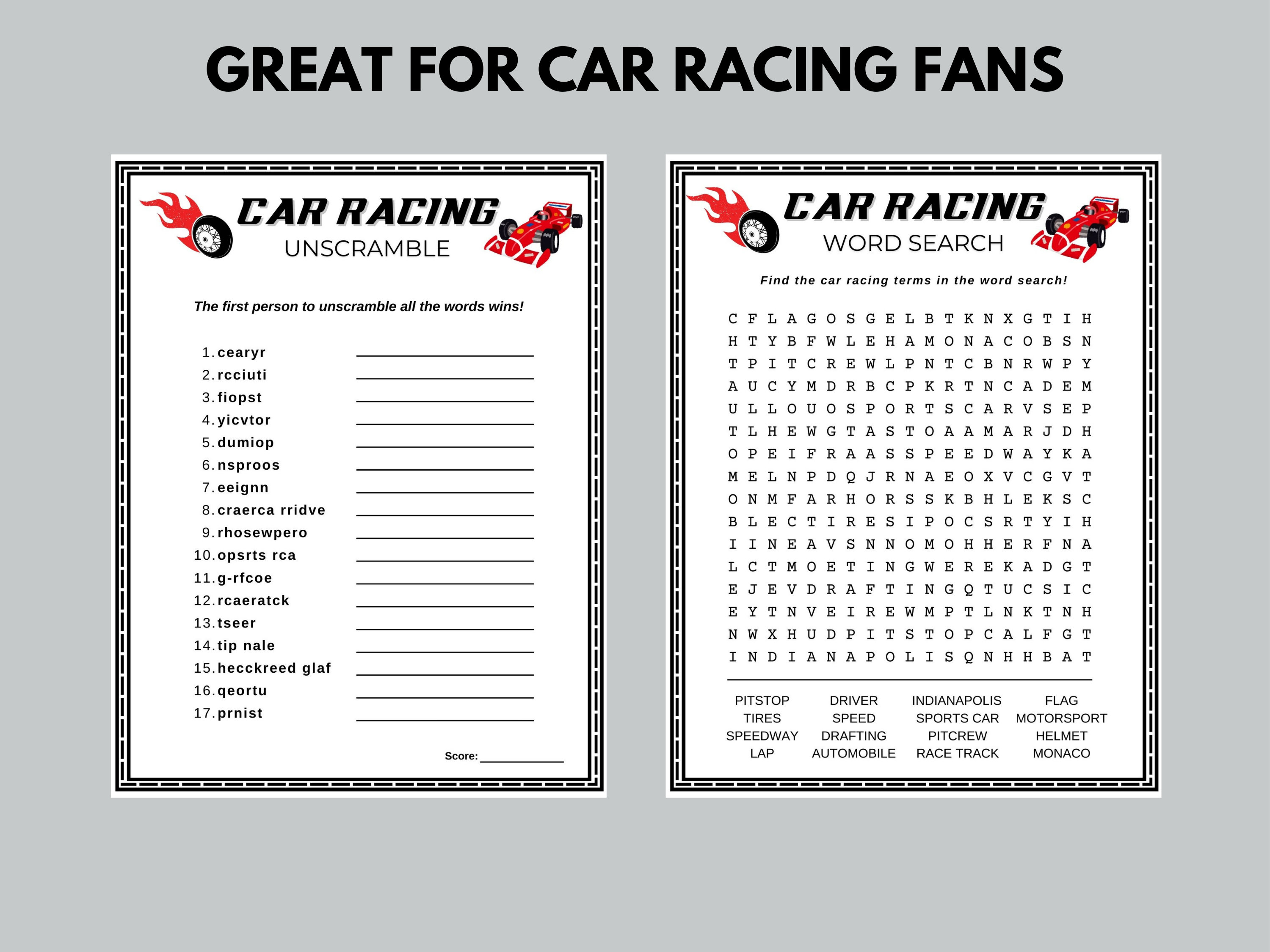 Car Racing Mega Bundle, Car Racing Trivia, Motorsports Activity, Race ...