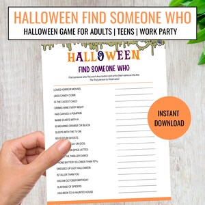 Halloween Find Someone Who, Find the Guest Human Bingo, Classroom Halloween Party Games, Fun Halloween Party Games, Work Office - HW01