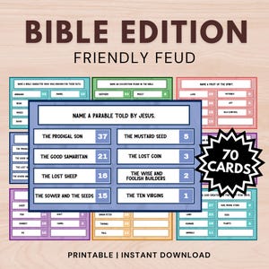 Bible Friendly Feud, Bible Feud, Fun Christian Games, Church Friendly Feud, Bible Games, Bible Study Game, Christian Family Game, Printable
