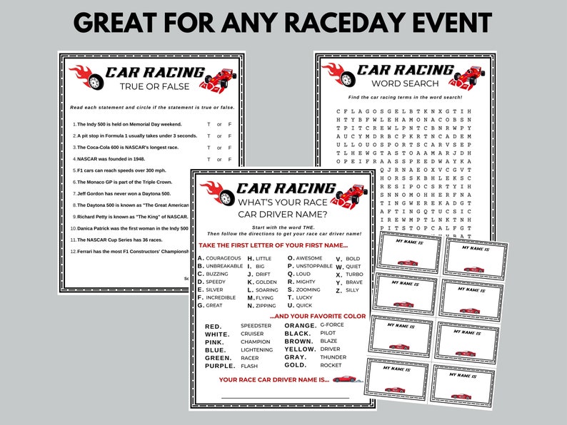 Car Racing Mega Bundle, Car Racing Trivia, Motorsports Activity, Race ...