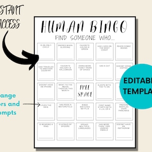 Human Bingo Template Editable Get to Know You Bingo Office Icebreaker Human Bingo Template Editable Get to Know You Bingo Office Icebreaker