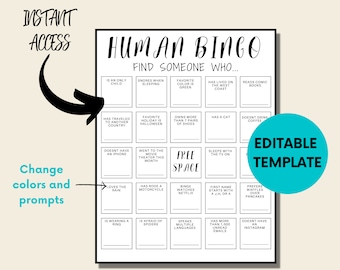 Human Bingo Template, Editable Get to Know You Bingo, Office Icebreaker Activity, Housewarming Party Game, Networking Printable, Event Bingo