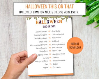 Dit of dat Halloween-spel, Halloween-spellen op kantoor, afdrukbare Halloween-activiteit, klasspel voor kinderen, Halloween-trivia, virtueel spel- HW01