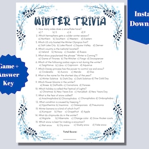 Winter Trivia Game, Printable Winter Party Games, Wintertime Activities for Adults, Teens, Families, Icebreaker Game for Office Party