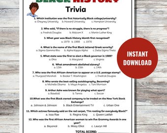 Black History Trivia, Black History Month Game, Black Culture Activity, African American Printable, Juneteenth Worksheet, Black Trivia Night