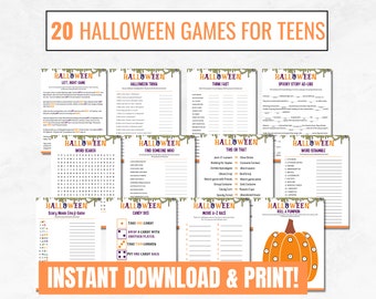 20 Halloween Games for Teens, Youth Group Halloween Party Games, Simple Halloween Party Games, Halloween Party Game Bundle Printable- HW01