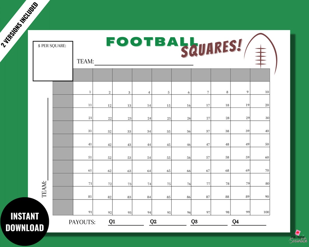 Football Squares, Football Squares Printable, Football Party Games ...