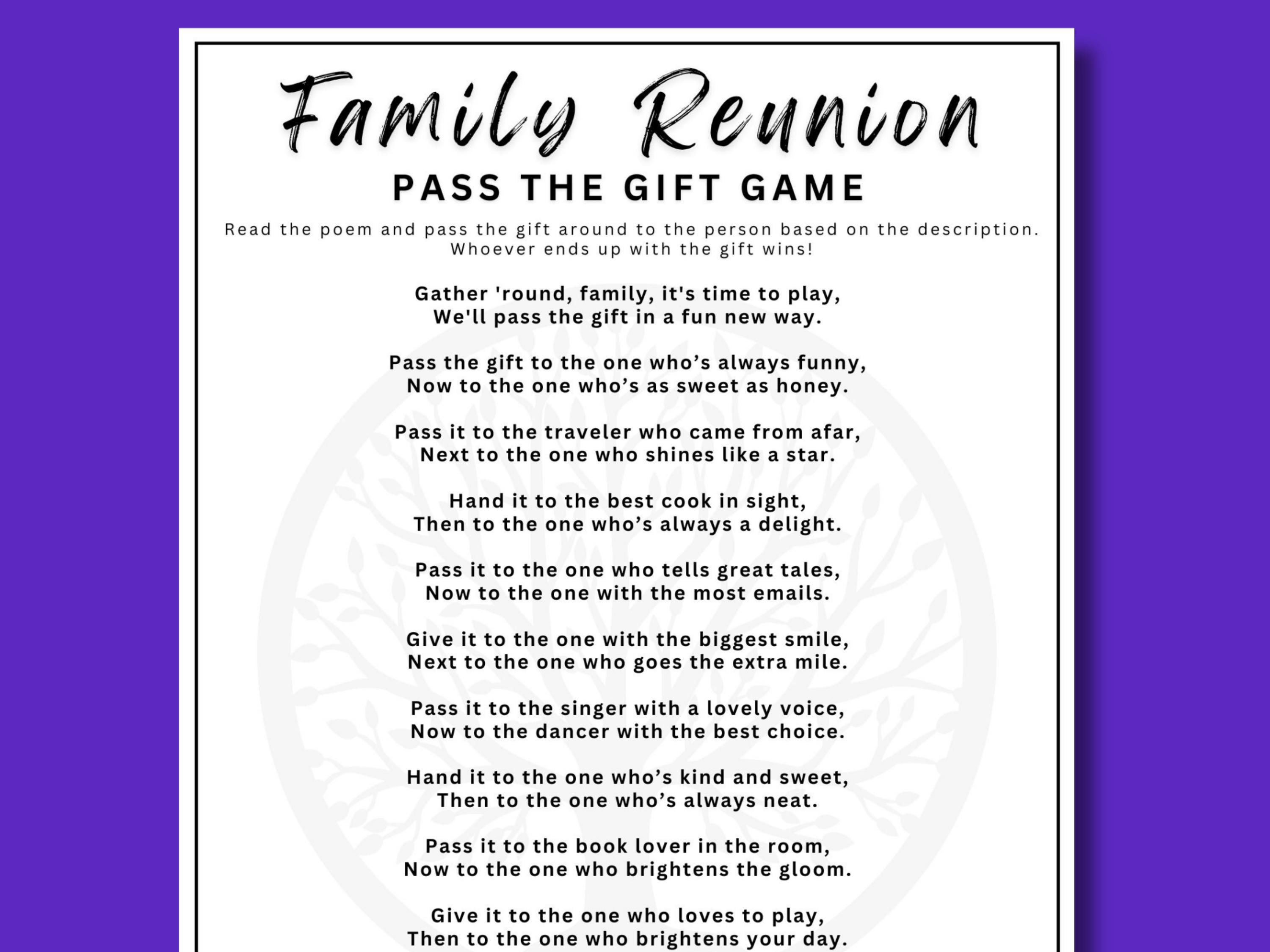 Family Reunion Pass The Gift Game, Family Reunion Left Right Game, Family Reunion Party Games, Family Reunion Idea, Family Icebreaker,Trivia