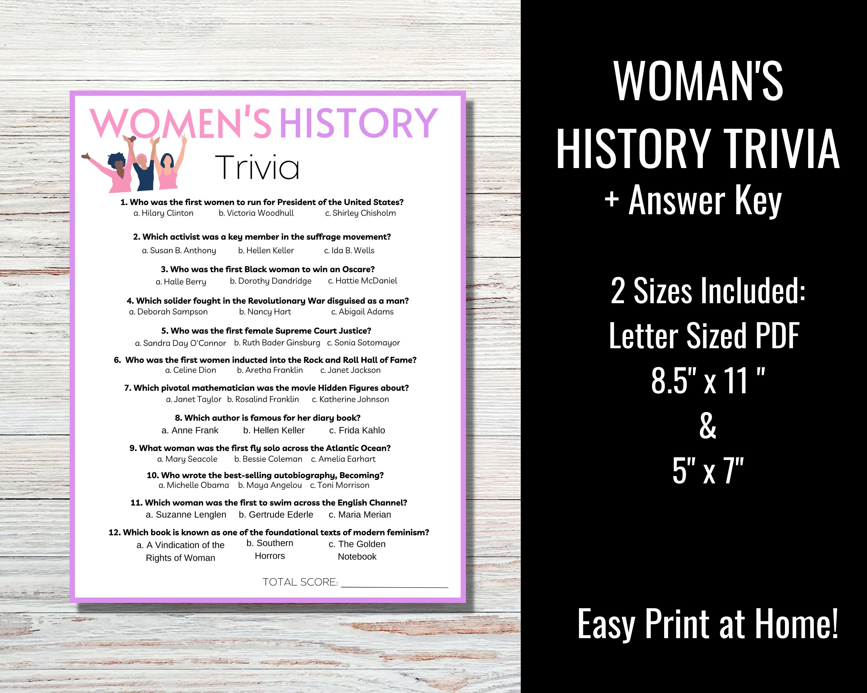 Women's History Trivia, Women's History Month Game, International Women ...