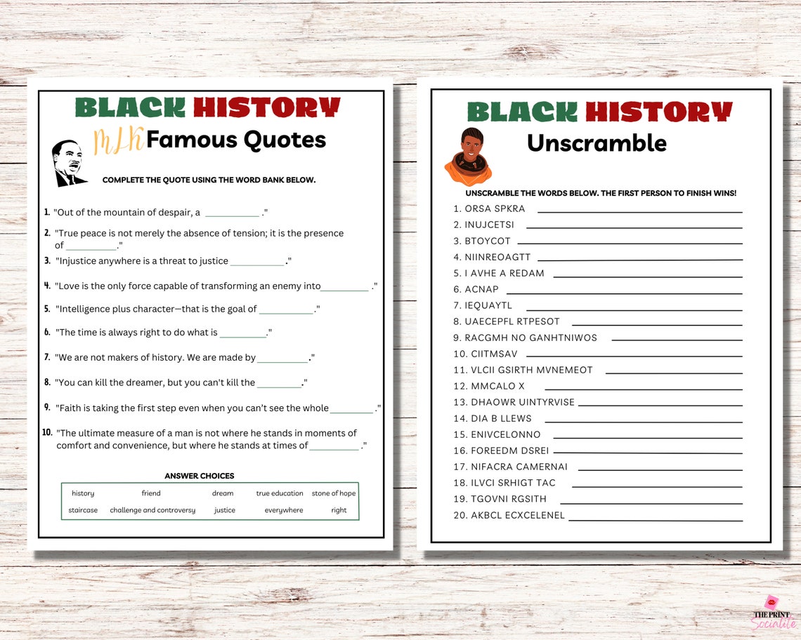 Black History Game Bundle, Black History Month Printable, African