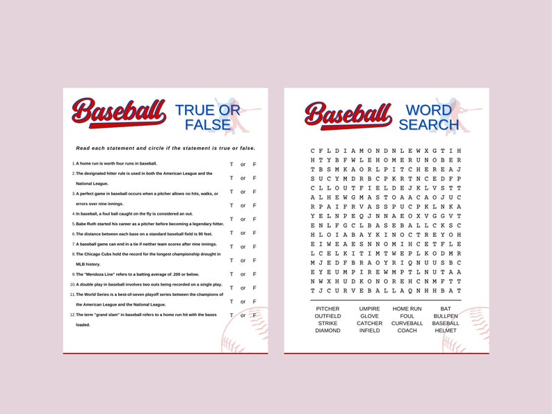 6 Baseball Party Games Bundle, Printable Baseball Team Activity ...