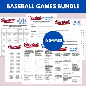 6 Baseball Games Bundle, Printable Baseball Team Party Games, Baseball ...