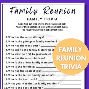 Family Reunion Trivia, Family Reunion Trivia Game, Family Reunion Party Games, Family Reunion Idea, Family Icebreaker, Family Trivia