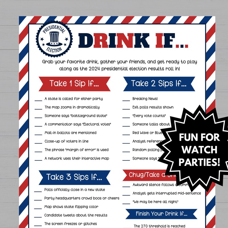 Election 2024 drinking games Etsy.de
