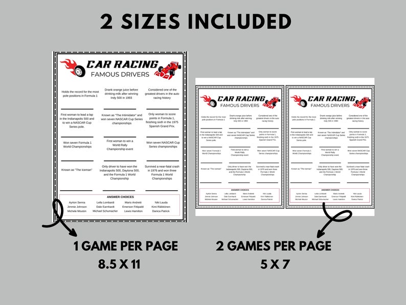 Famous Race Car Drivers Party Game, Car Racing Trivia, Motorsports ...