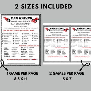 What's Your Race Car Driver Name Party Game, Race Car Name Tags ...