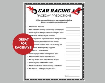 Raceday Predictions, Car Racing Party Game, Motorsports Activity, Race Car Birthday, Boys, Teens, Seniors, Auto Racing, Indy, Daytona -RA