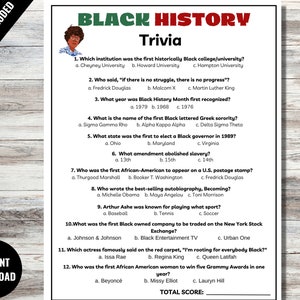 Black History Trivia, Black History Month Game, Black Culture Activity ...