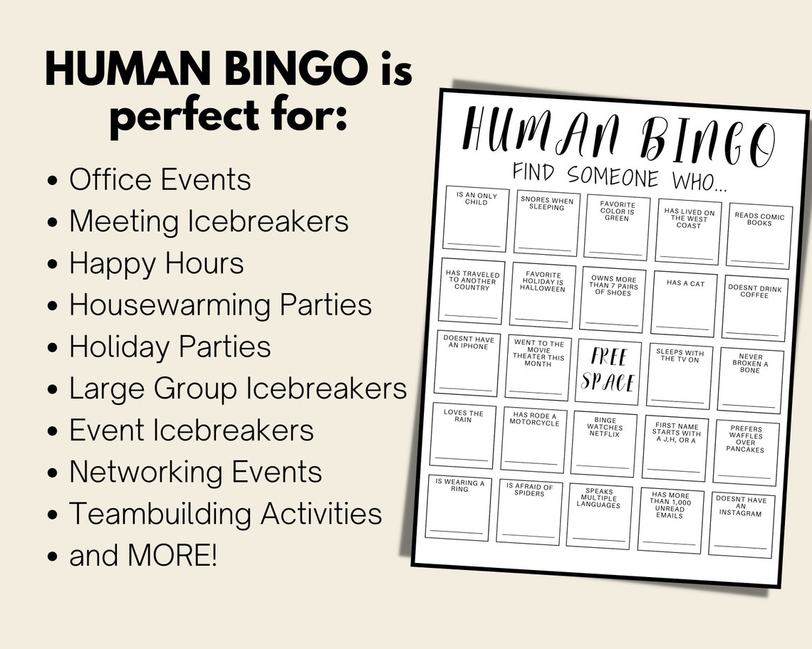 Human Bingo Template Editable Get to Know You Bingo Office Icebreaker Human Bingo Template Editable Get to Know You Bingo Office Icebreaker