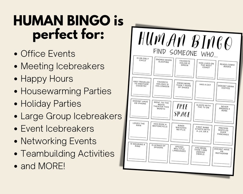 Human Bingo Template Editable Get to Know You Bingo Office Icebreaker