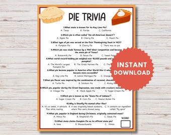 Pie Trivia, Dessert Trivia, Food Trivia, Pi Day Game, Pie Day Trivia, Thanksgiving Trivia, Fall Trivia, Friendsgiving Game, Pie Party Game