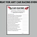 Raceday Predictions, Car Racing Party Game, Motorsports Activity, Race ...
