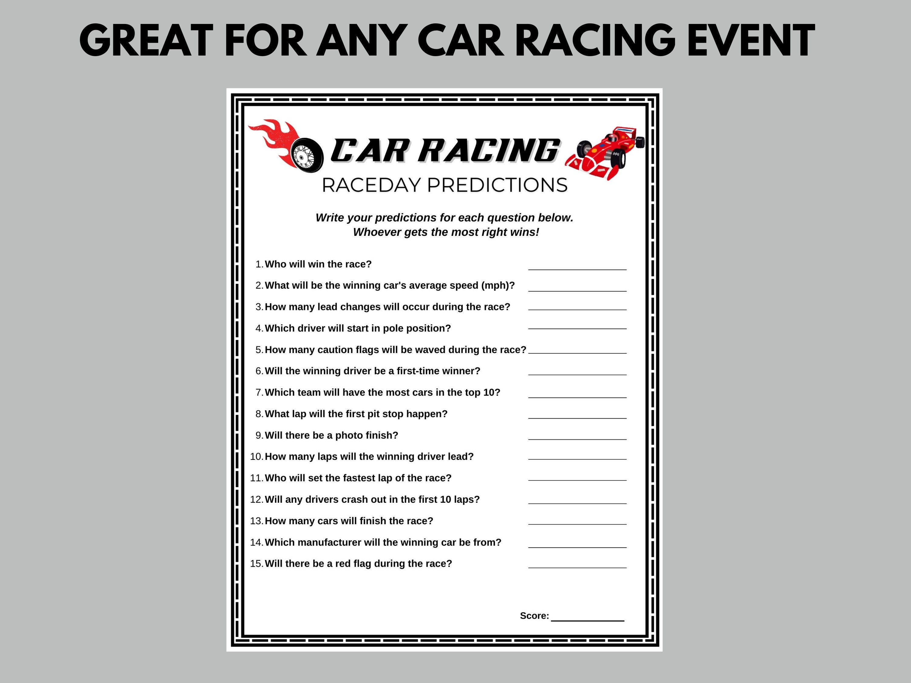 Raceday Predictions, Car Racing Party Game, Motorsports Activity, Race ...
