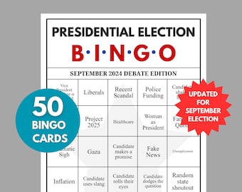 2024 Presidential Election Debate Bingo, 2024 Presidential Election, Election Games, Election Activities, Adults, Seniors, 50 Bingo Cards