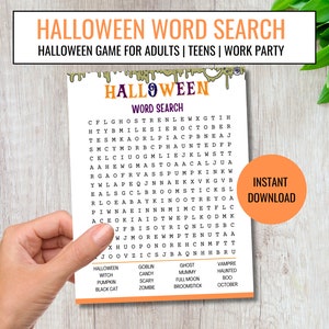Halloween Word Search, Halloween Class Party Games, Halloween Classroom Game, Halloween Games for Work, Fun Kids Halloween Games- HW01
