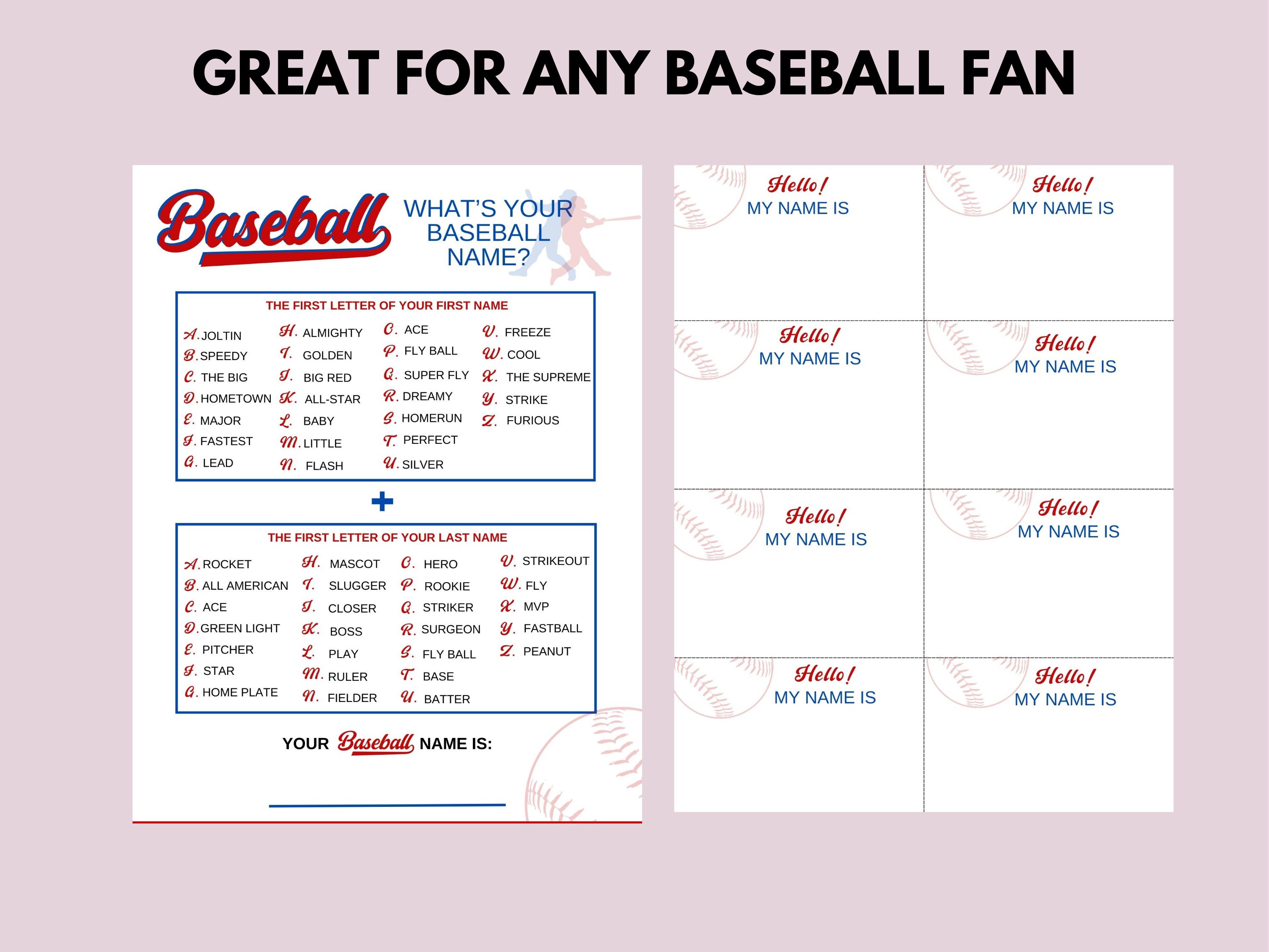 What's Your Baseball Name Game, Baseball Team Party Games, Baseball ...