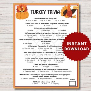 Turkey Trivia Game, Thanksgiving Trivia, Thanksgiving Classroom Game, Thanksgiving Family Game, Friendsgiving Trivia Game, Fall Trivia